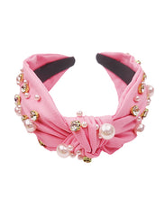 Load image into Gallery viewer, Pearl&amp; Crystal Studded Knotted Headband