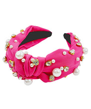 Load image into Gallery viewer, Pearl&amp; Crystal Studded Knotted Headband