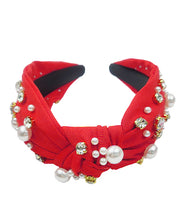 Load image into Gallery viewer, Pearl&amp; Crystal Studded Knotted Headband