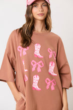 Load image into Gallery viewer, Acid Wash Ribbon&amp; Western Boots Graphic Oversized Tee
