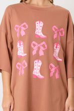 Load image into Gallery viewer, Acid Wash Ribbon&amp; Western Boots Graphic Oversized Tee