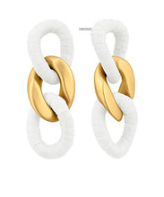 Load image into Gallery viewer, Linked Metal&amp; Raffia Drop Earring