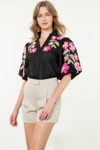 Load image into Gallery viewer, Embroidered Puff Sleeve Textured Top