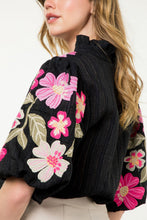 Load image into Gallery viewer, Embroidered Puff Sleeve Textured Top