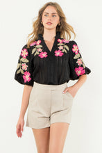 Load image into Gallery viewer, Embroidered Puff Sleeve Textured Top
