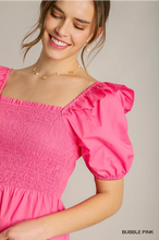 Load image into Gallery viewer, Bubblegum Smocked Sqaure Neck Midi Dress
