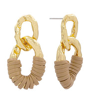 Load image into Gallery viewer, Leather Wrapped Geo Oval Earrings