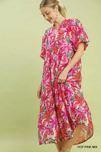 Load image into Gallery viewer, Mix Tropical Puff Sleeve Tiered Midi Dress