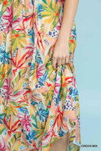 Load image into Gallery viewer, Mix Tropical Puff Sleeve Tiered Midi Dress