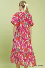 Load image into Gallery viewer, Mix Tropical Puff Sleeve Tiered Midi Dress
