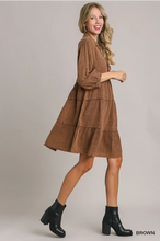 Load image into Gallery viewer, Long Sleeve Brown Cotton Dress