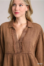 Load image into Gallery viewer, Long Sleeve Brown Cotton Dress