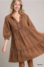 Load image into Gallery viewer, Long Sleeve Brown Cotton Dress
