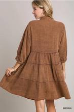 Load image into Gallery viewer, Long Sleeve Brown Cotton Dress