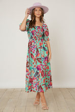 Load image into Gallery viewer, Rayon Floral Puff Sleeve Smocked Midi