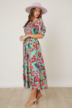 Load image into Gallery viewer, Rayon Floral Puff Sleeve Smocked Midi