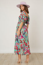 Load image into Gallery viewer, Rayon Floral Puff Sleeve Smocked Midi