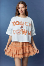 Load image into Gallery viewer, "Touch Down" Graphic Printed Trim Detail Crop Shirt