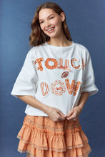 Load image into Gallery viewer, "Touch Down" Graphic Printed Trim Detail Crop Shirt
