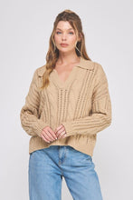 Load image into Gallery viewer, Classic Cable Knit Polo Sweater