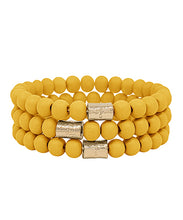 Load image into Gallery viewer, 3 Row Metal Accent Wood Bead Bracelet