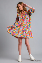 Load image into Gallery viewer, Teal Floral Print Dress