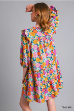 Load image into Gallery viewer, Plus Size Teal Floral Print Dress