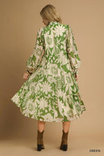 Load image into Gallery viewer, Floral Print Tiered Long Sleeve Midi Dress