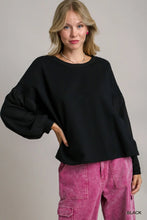 Load image into Gallery viewer, French Terry Top With Waffle Knit Balloon Sleeves