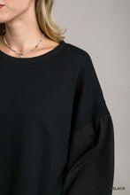 Load image into Gallery viewer, French Terry Top With Waffle Knit Balloon Sleeves