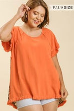 Load image into Gallery viewer, Orange Top With Animal Print Scoop Back