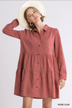 Load image into Gallery viewer, Textured Button Down Tiered Dress