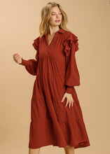 Load image into Gallery viewer, Ruffle Long Sleeve Tiered Maxi Dress