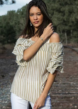 Load image into Gallery viewer, Ruffle Sleeve Stripe Top