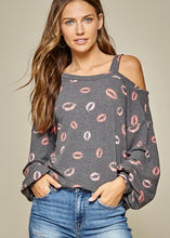 Load image into Gallery viewer, Charcoal Lips Cold Shoulder Sweater
